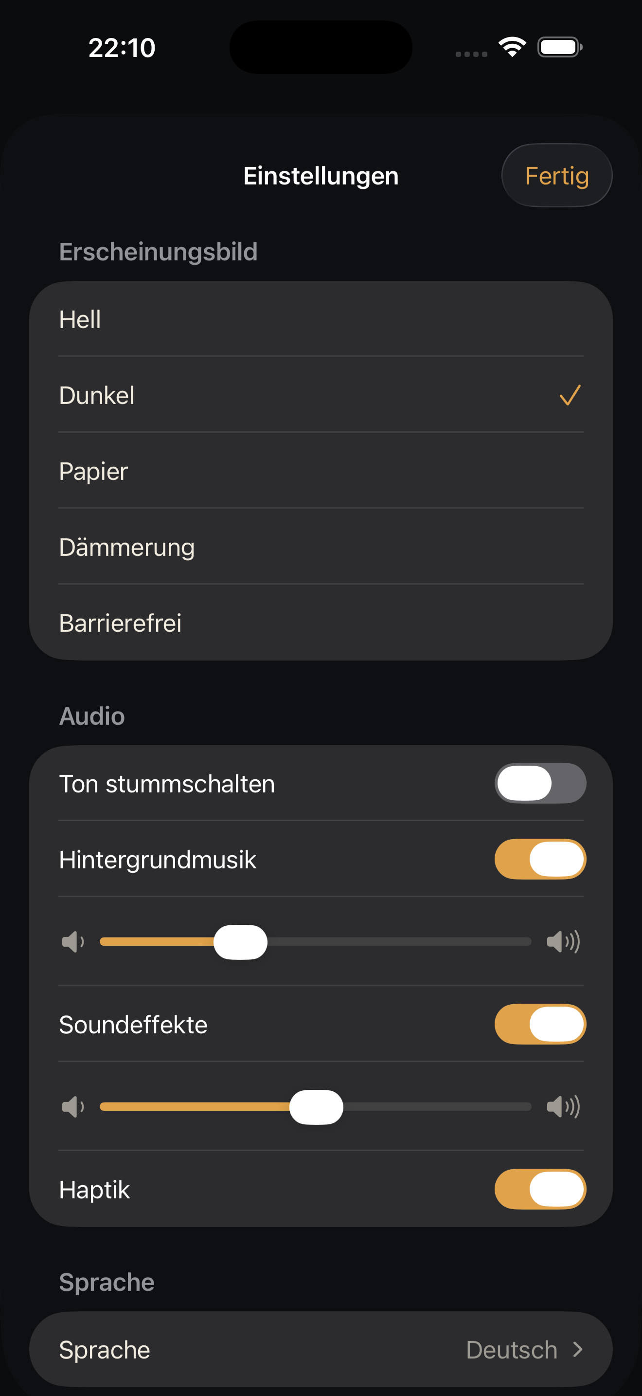 Settings, Dark theme