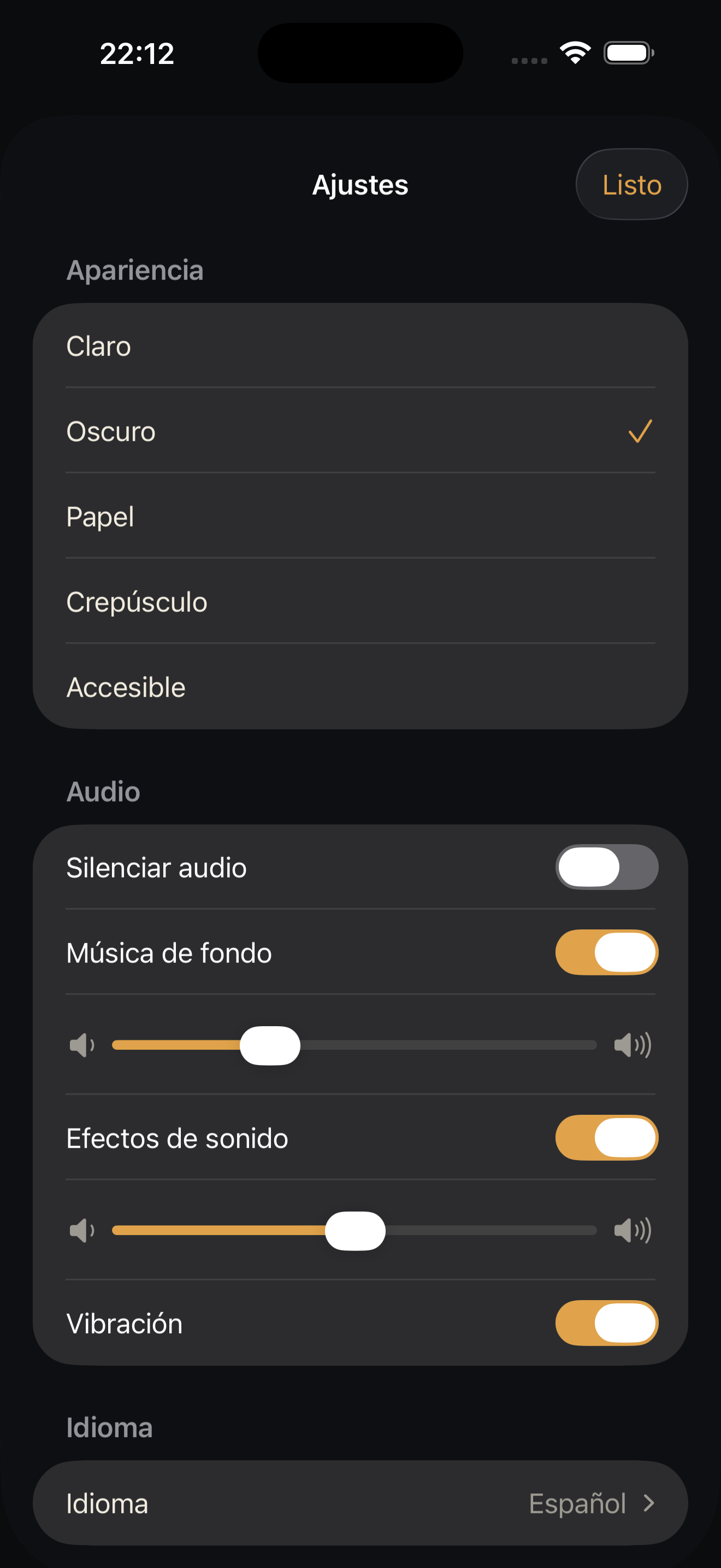 Settings, Dark theme